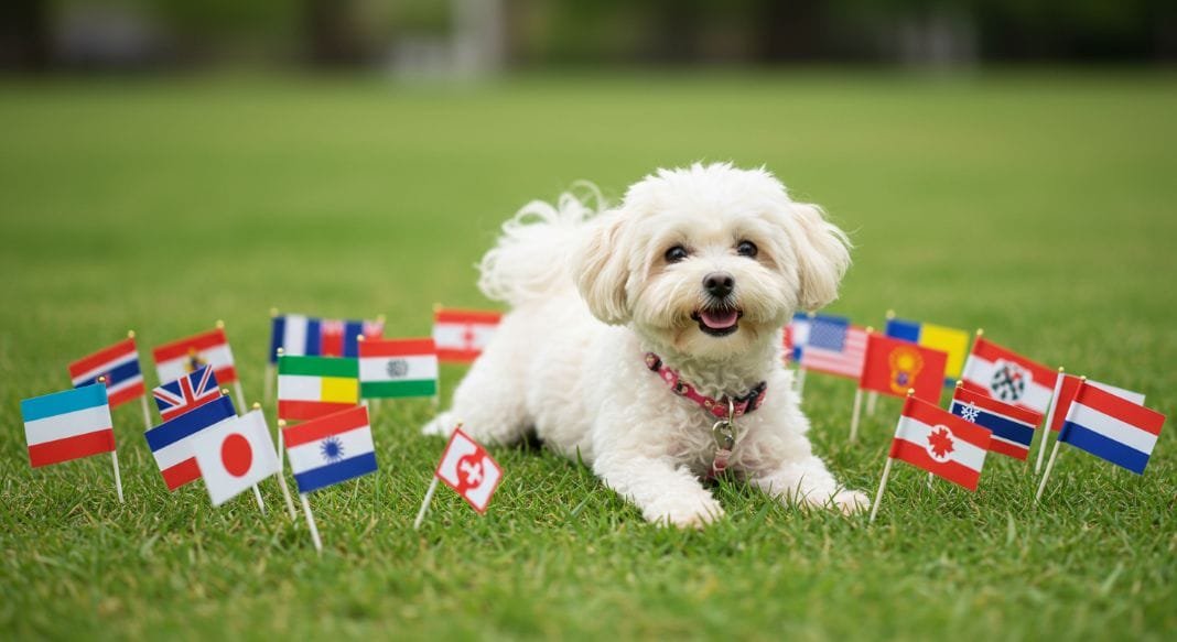 Small white dog on grass for puppy travel, pet courier and relocation services – Illustrative Image Small white dog on grass for puppy travel, pet courier and relocation services – Illustrative Image