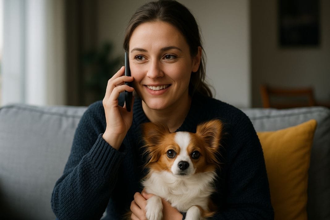 An ai photo of a pet owner on the phone enquiring about pet transport