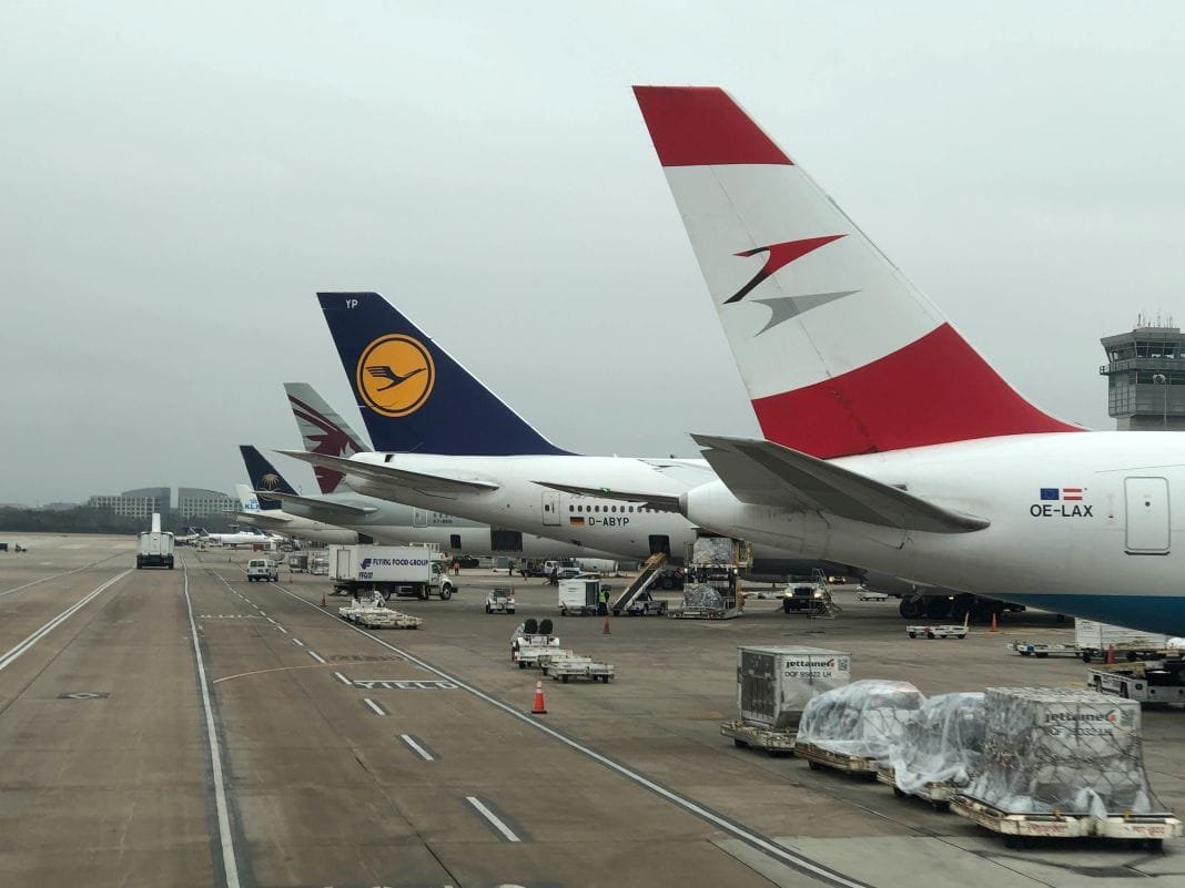 aeroplanes stationary in a airport car park