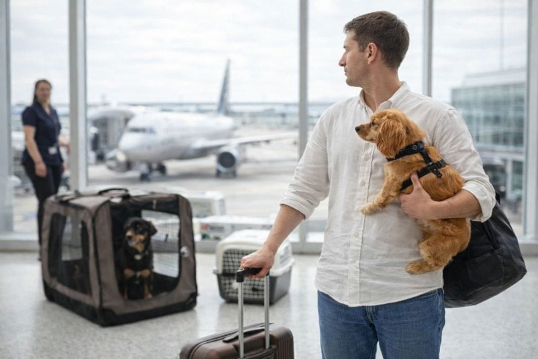 An ai photo of a person tranporting their pet by themselves UK An ai photo of a person tranporting their pet by themselves UK