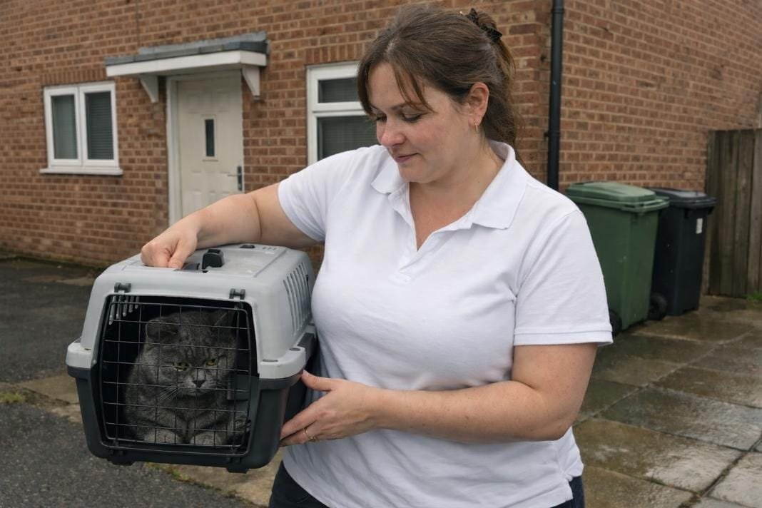 handler carrying or holding a pet crate outside - Illustrative Image handler carrying or holding a pet crate outside - Illustrative Image