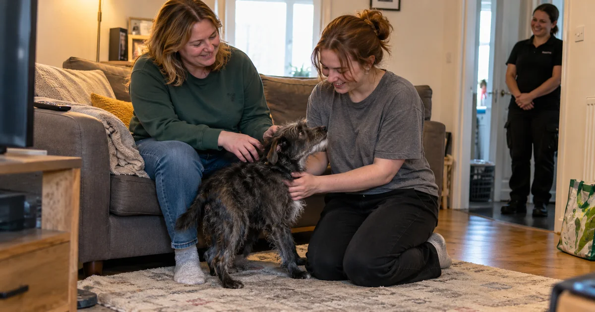 Rescue dog meeting new family after travel - Illustrative Image Rescue dog meeting new family after travel - Illustrative Image