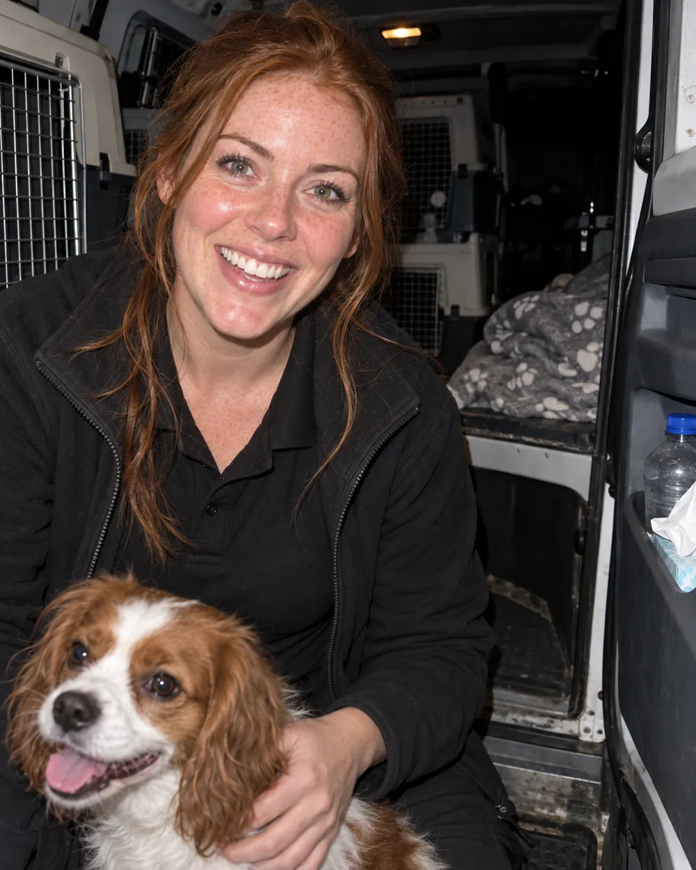 red haired pet handler with spaniel - Illustrative image